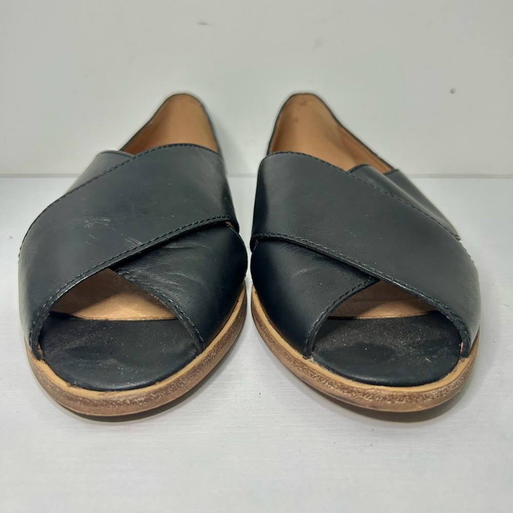Madewell The Blaine Crisscross Flat Black Leather Open Toe Flats Size 7.5 - Picture 6 of 16